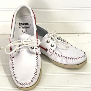 Baseball Red Stitch White Leather MLB Shoes Womens Sz 7 Deck Shoes Loafers BL101